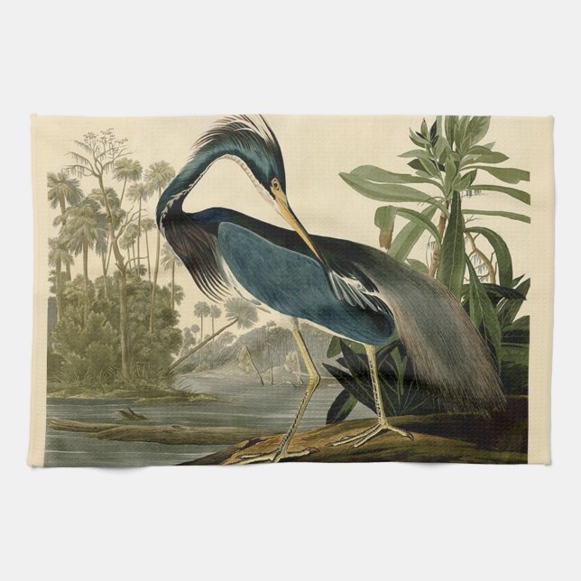 Audubon Louisiana Heron Birds America Art Tea Towel (Horizontal)