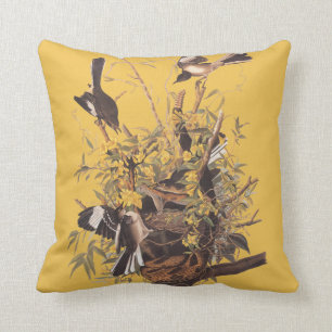 Audubon Mockingbird Family Square Throw Pillow
