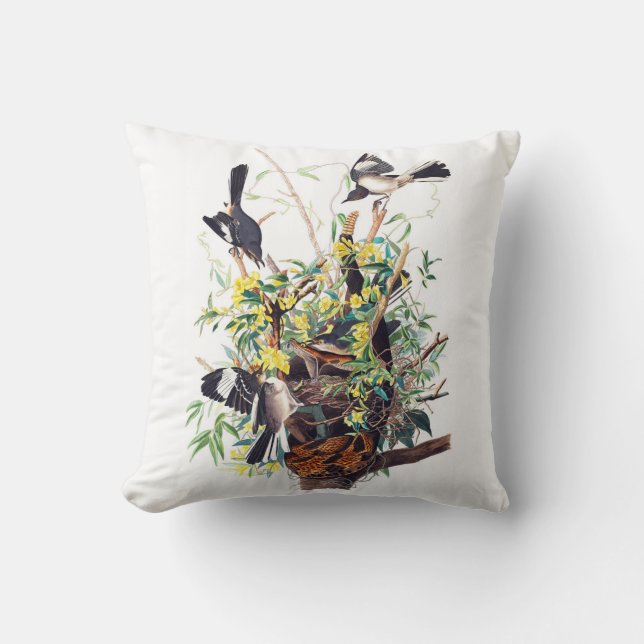 Audubon Mockingbirds Throw Pillow (Front)