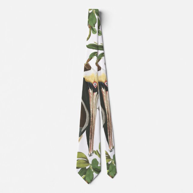 Audubon Pelican Bird Wildlife Animal Leaves Tie (Front)