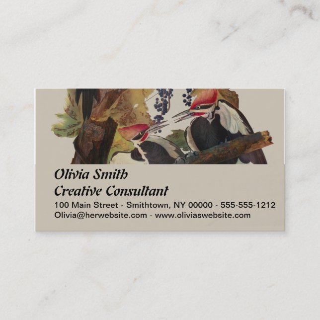 Audubon Pileated Woodpecker Bird Painting Business Card (Front)