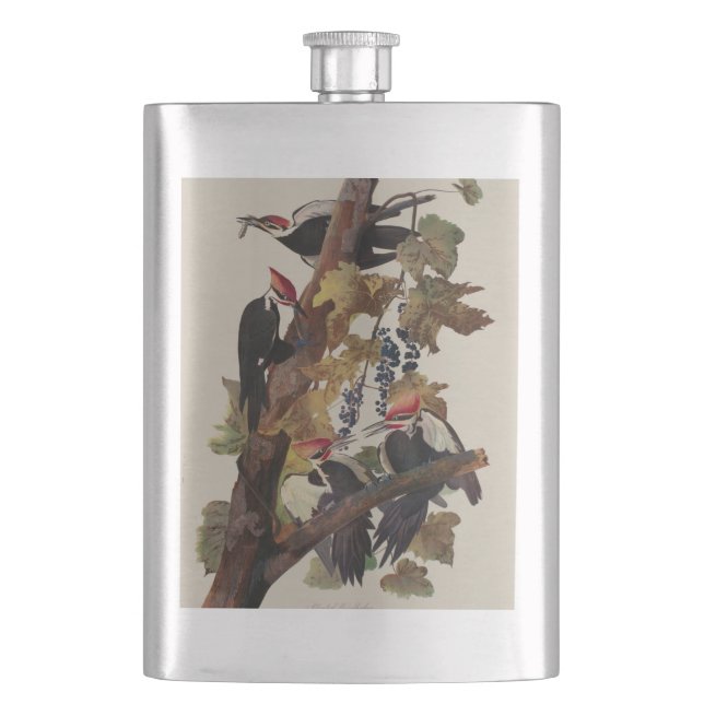 Audubon Pileated Woodpecker Bird Painting Hip Flask (Front)