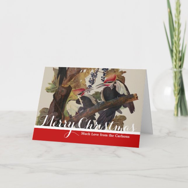Audubon Pileated Woodpecker Bird Painting Holiday Card (Front)