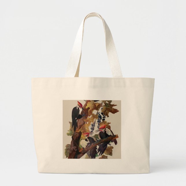 Audubon Pileated Woodpecker Bird Painting Large Tote Bag (Front)