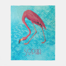 Audubon Pink Flamingo on Blue Watercolor