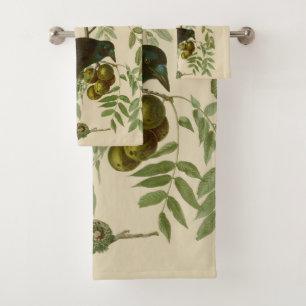 Audubon Purple Grackle Bird Print Vintage Botanic Bath Towel Set