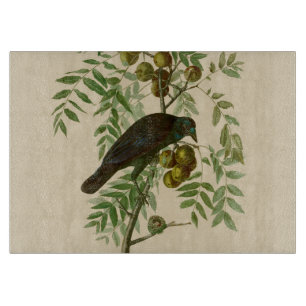 Audubon Purple Grackle Bird Print Vintage Botanic Cutting Board