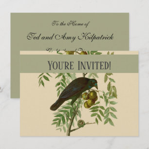 Audubon Purple Grackle Bird Print Vintage Botanic Invitation
