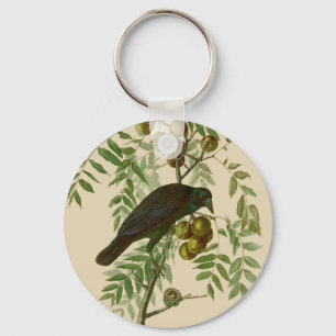 Audubon Purple Grackle Bird Print Vintage Botanic Key Ring