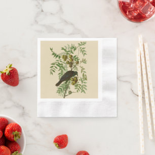 Audubon Purple Grackle Bird Print Vintage Botanic Napkin