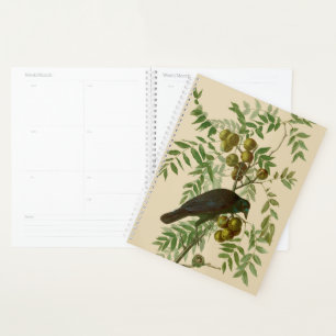 Audubon Purple Grackle Bird Print Vintage Botanic Planner