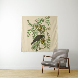 Audubon Purple Grackle Bird Print Vintage Botanic Tapestry