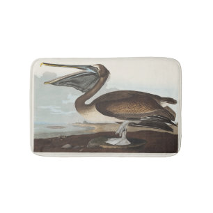 Audubon Seaside Brown Pelican Watercolor Painting Bath Mat