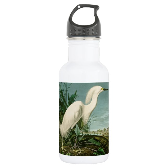 Audubon Snowy Heron White Egret Bird Birding 532 Ml Water Bottle (Front)