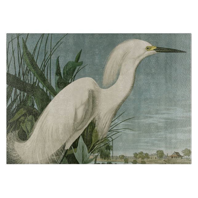 Audubon Snowy Heron White Egret Bird Birding Cutting Board (Front)