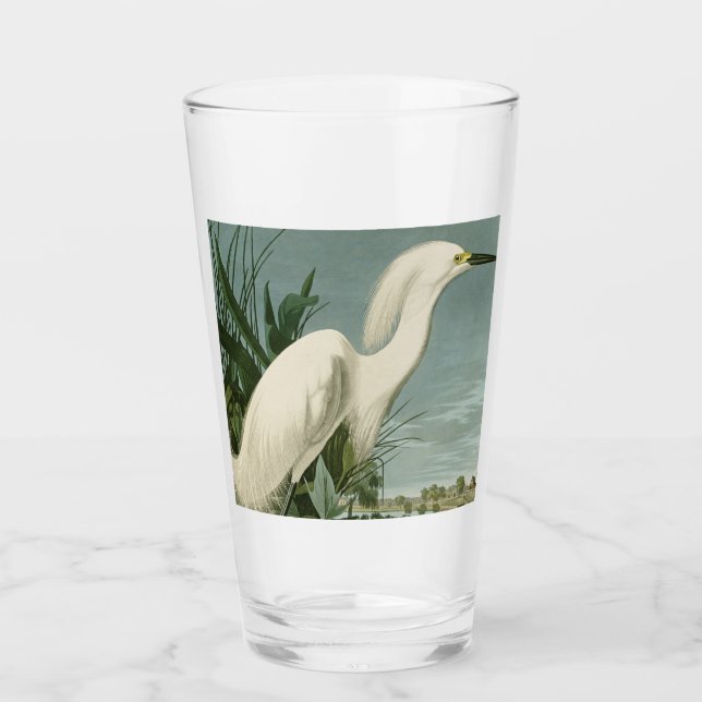 Audubon Snowy Heron White Egret Bird Birding Glass (Front)