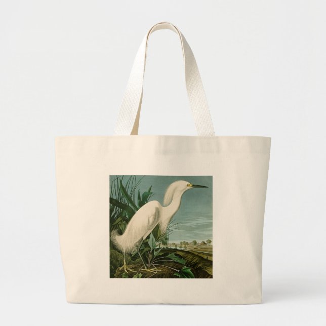 Audubon Snowy Heron White Egret Bird Birding Large Tote Bag (Front)