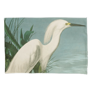 Audubon Snowy Heron White Egret Bird Birding Pillowcase