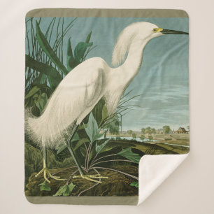 Audubon Snowy Heron White Egret Bird Birding Sherpa Blanket