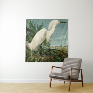 Audubon Snowy Heron White Egret Bird Birding Tapestry