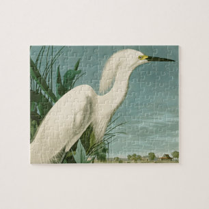 Audubon Snowy Heron White Egret Bird Jigsaw Puzzle
