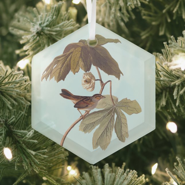 Audubon Swamp Sparrow Bird on Wild Mandrake Glass Tree Decoration (Insitu)