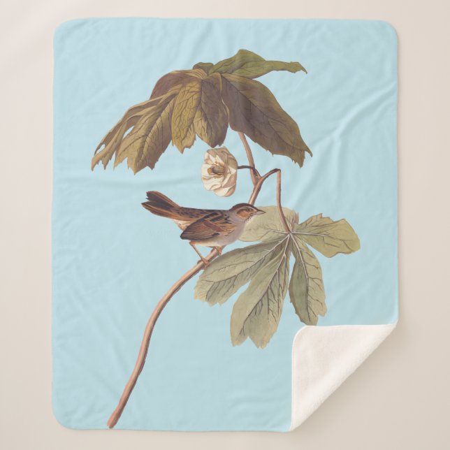 Audubon Swamp Sparrow Bird on Wild Mandrake Sherpa Blanket (Front)