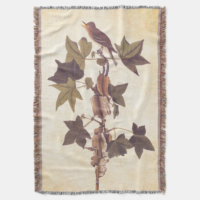 Audubon Traill's Flycatcher Songbird Throw Blanket (Front Vertical)