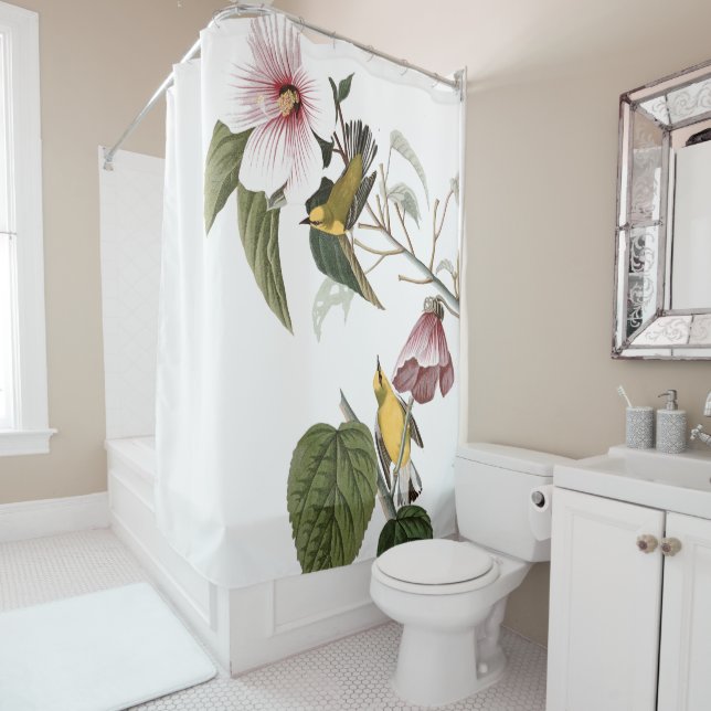 Audubon Warbler Birds Animal Floral Shower Curtain (In Situ)