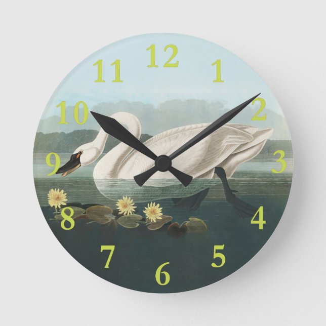 Audubon White Swan Wildlife Bird Round Clock (Front)