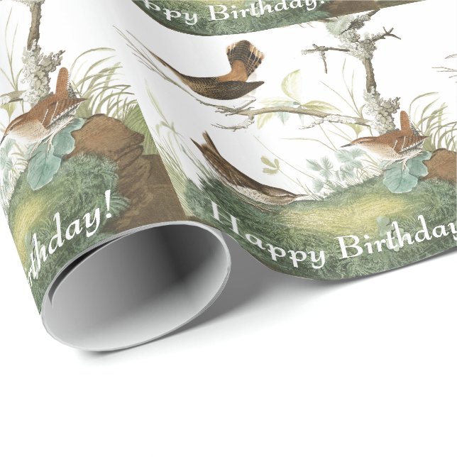 Audubon Wren Birds Animals Birthday Wrapping Paper (Roll Corner)