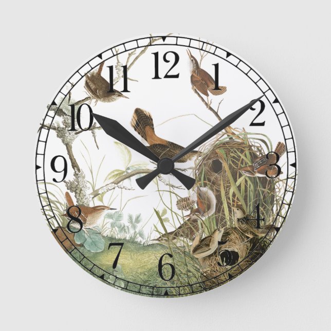 Audubon Wren Birds Animals Wildlife Wall Clock (Front)