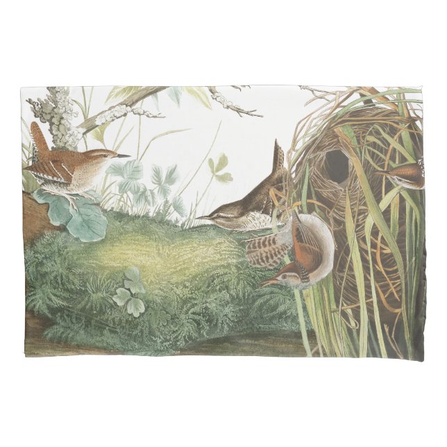 Audubon Wren Birds Wildlife Nest Pillowcase (Front)
