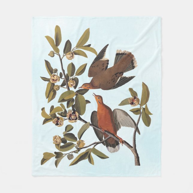 Audubon Zenaida Dove with Flowers Fleece Blanket (Front)