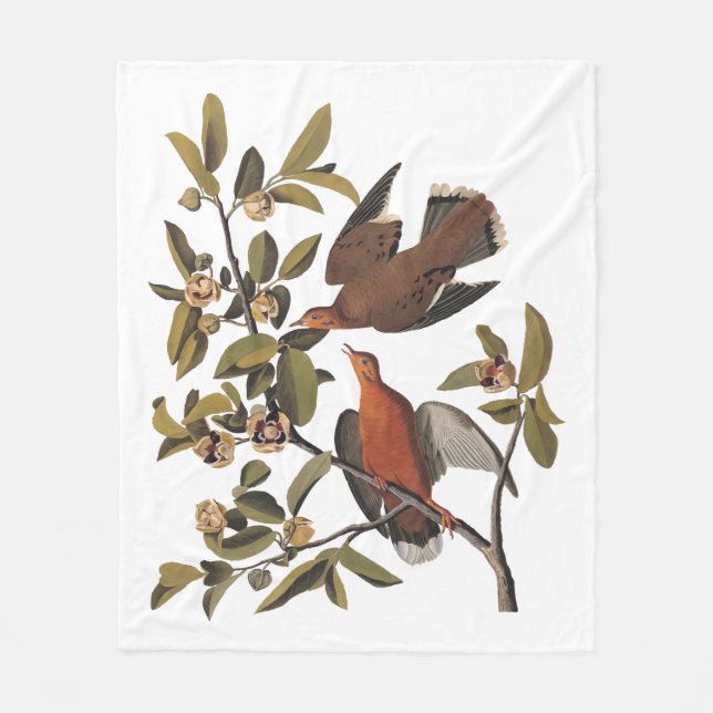 Audubon Zenaida Dove with Flowers Fleece Blanket (Front)