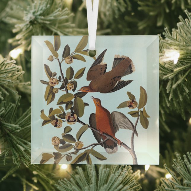 Audubon Zenaida Dove with Flowers Glass Tree Decoration (Insitu)