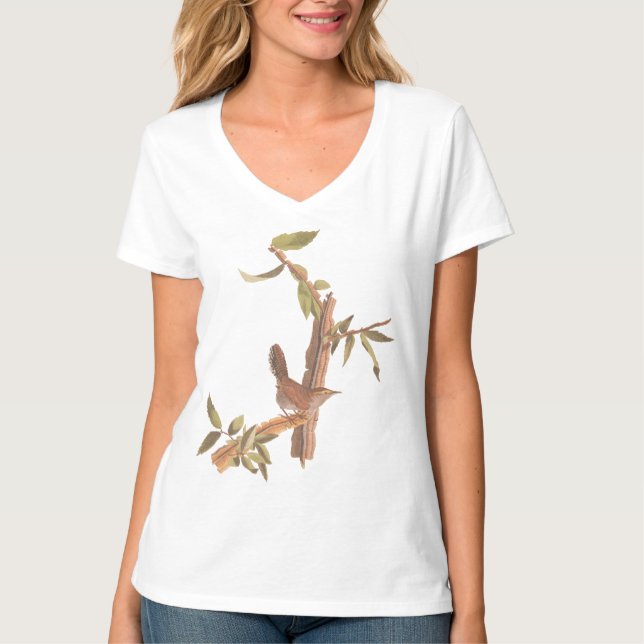 Audubon's Bewick's Long Tailed Wren Song Bird T-Shirt (Front)