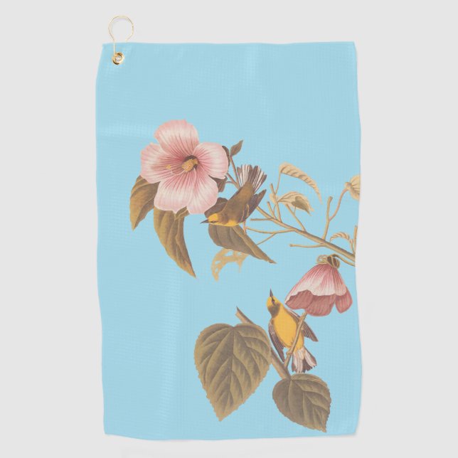 Audubon's Blue-Winged Yellow Warbler Song Birds Golf Towel (Front)