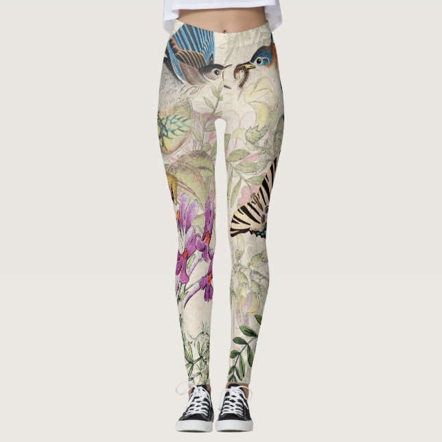 Audubons Bluebird Birds Floral Butterfly Legging (Front)