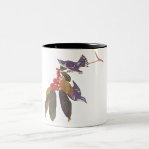 Audubon's Cerulean Warbler Bird with Red Berries Two-Tone Coffee Mug