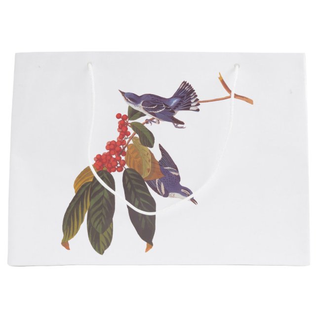 Audubon's Cerulean Warbler Birds with Bear Berries Large Gift Bag (Front)