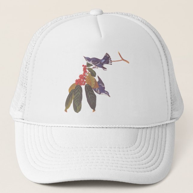 Audubon's Cerulean Warbler Birds with Red Berries Trucker Hat (Front)