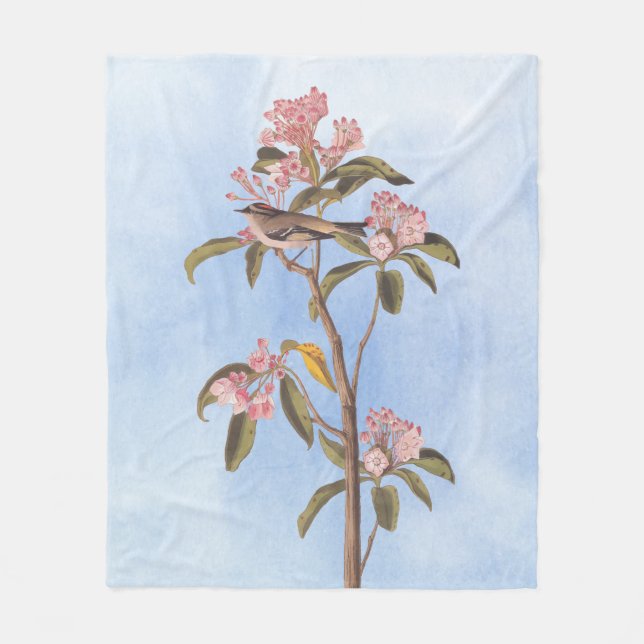 Audubon's Cuvier's Kinglet Bird on Pink Calico Fleece Blanket (Front)