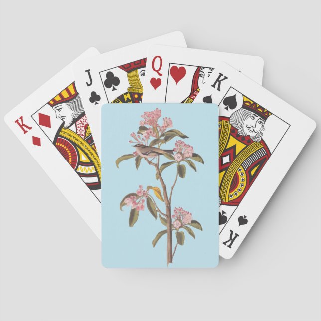 Audubon's Cuvier's Kinglet Bird on Pink Calico Playing Cards (Back)
