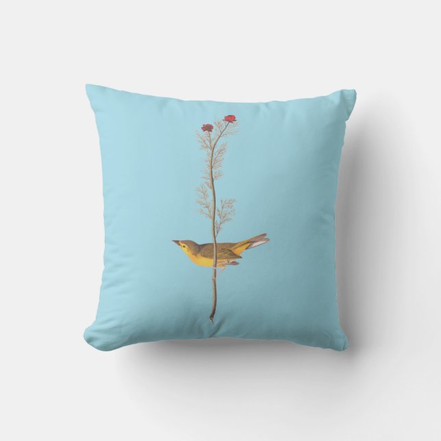 Audubon's Hooded Warbler Bird on Red Flower Cushion (Front)