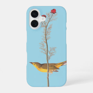 Audubon's Hooded Warbler Bird on Red Flower iPhone 16 Case