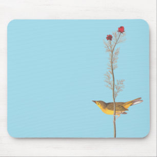 Audubon's Hooded Warbler Bird on Red Flower Mouse Mat