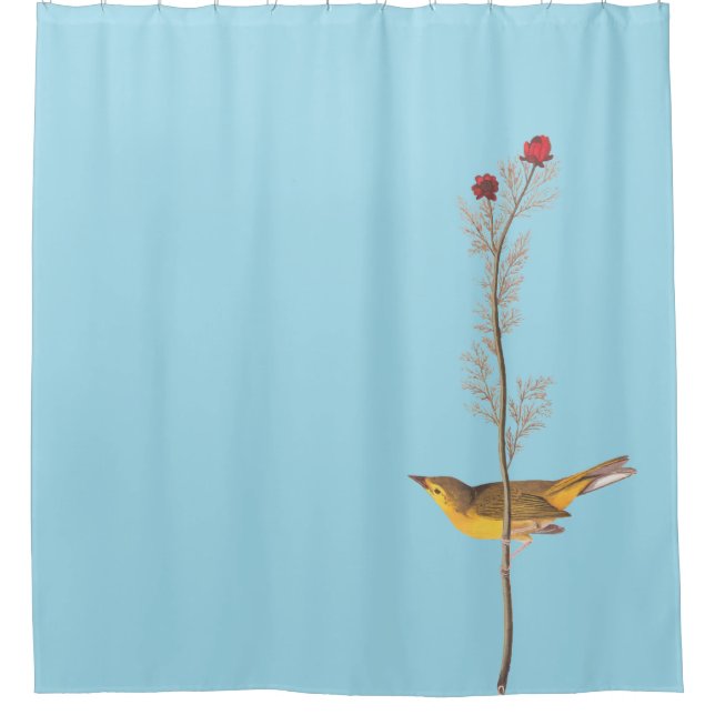 Audubon's Hooded Warbler Bird on Red Flower Shower Curtain (Front)