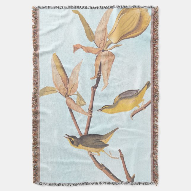 Audubon's Kentucky Warbler Bird Pair with a Spider Throw Blanket (Front Vertical)
