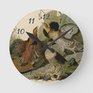Audubon's Painting of a trio of Ruffed Grouse Round Clock